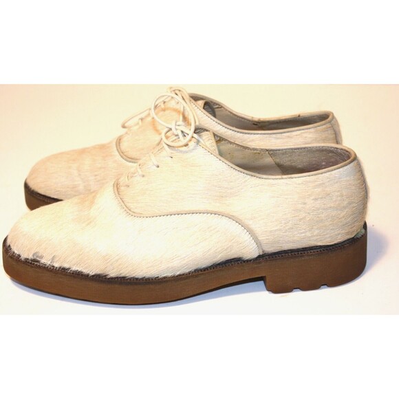 Pons Quintana Horsehair Cowhide Leather Oxford Shoes Women's sz 6 Cream Ivory - Picture 3 of 12